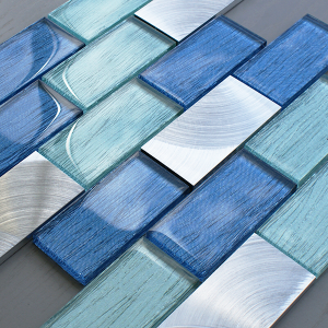 Craft Ceramics Portland Blue Brick Glass/Aluminium Mosaic 350mm x 300mm