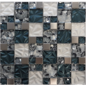 Craft Ceramics Textile Blue Silk Square Glass/Metal Mosaic 300mm x 300mm