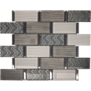 Craft Ceramics Textile Grey Chevron Brick Glass/Metal Mosaic 350mm x 335mm
