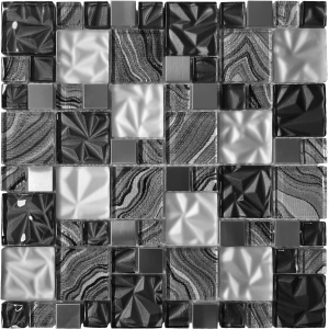Craft Ceramics Textile Grey Silk Square Glass/Metal Mosaic 300mm x 300mm