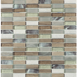 Verona Heydon Beige Mix Stone/Glass/Metal Linear Mosaic 300mm x 300mm