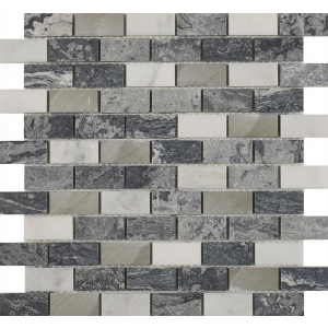 Verona Castell Grey Stone/Metal Mix Brick Mosaic 300mm x 300mm