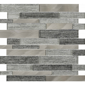 Verona Ashby Grey Glass/Metal Mix Offset Linear Mosaic 300mm x 300mm