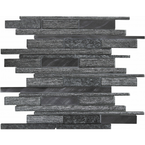 Verona Kenton Grey Glass/Stone/Metal Mix Offset Linear Mosaic 300mm x 310mm