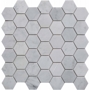 Verona Fog Stone Hexagon Mixed Finish Marble Mosaic 300mm x 300mm