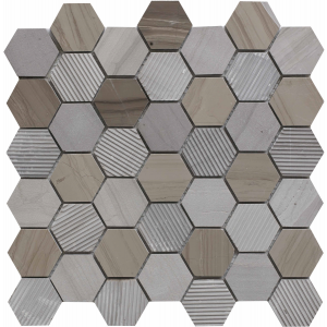 Verona Coffee Stone Hexagon Mixed Finish Marble Mosaic 300mm x 300mm